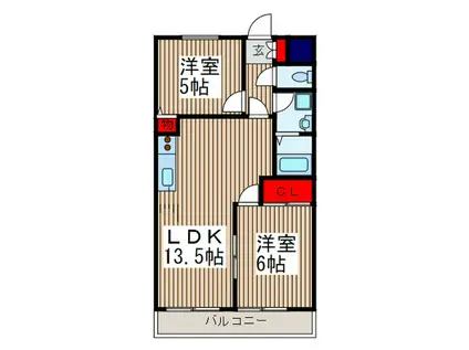 フィオレッタ武蔵野(2LDK/5階)の間取り写真
