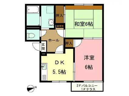 コーポHORIGANE(2DK/2階)の間取り写真