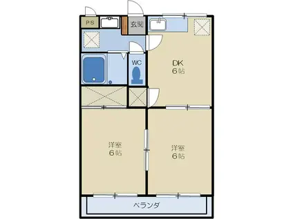 ブルーバユー(2DK/3階)の間取り写真