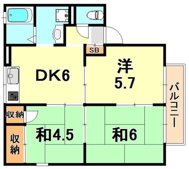 エステート塩屋山手(3DK/1階)の間取り写真