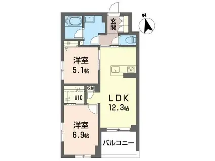 プレステージア稲荷木(2LDK/2階)の間取り写真