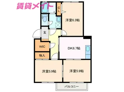 ルミエールミキ A(3DK/2階)の間取り写真