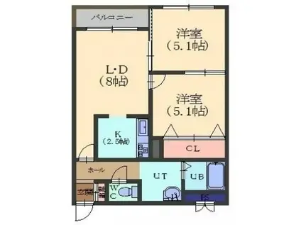ル・ノール人見町(2LDK/5階)の間取り写真