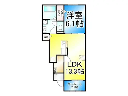 アレーズB(1LDK/1階)の間取り写真