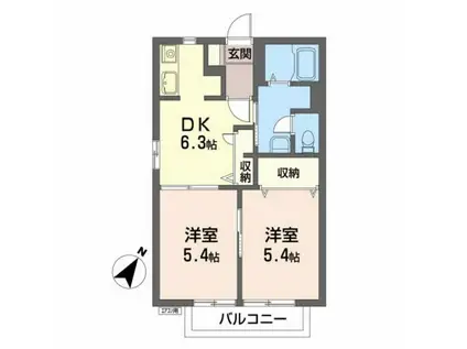 ガードナー長滝前(2DK/2階)の間取り写真