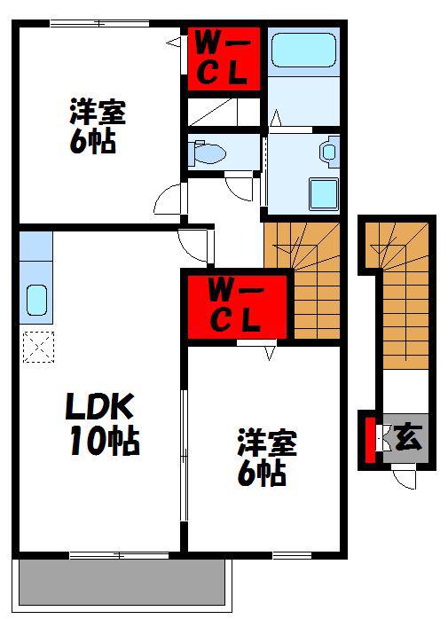 サンライト宗像A(2LDK/2階)の間取り写真
