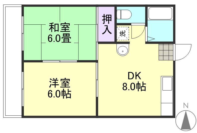 ホワイトマンション吉岡C棟(2DK/2階)の間取り写真