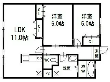 第2眉山マンションA(2LDK/2階)の間取り写真