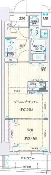 レシオス大阪城サウス(1DK/8階)の間取り写真