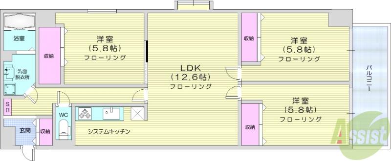 エクセレント岩沼(3LDK/5階)の間取り写真