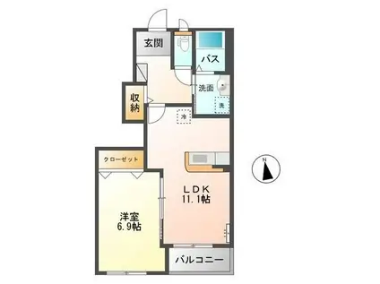 JR山陰本線 鳥取駅 車で7分 2階建 築8年(1LDK/1階)の間取り写真