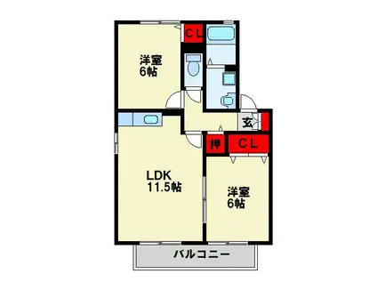 ジュネスK A棟(2LDK/1階)の間取り写真