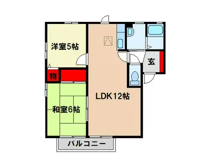 ハピネス国分ヶ丘(2LDK/2階)の間取り写真