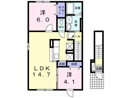 SHINY STARV(2LDK/2階)の間取り写真