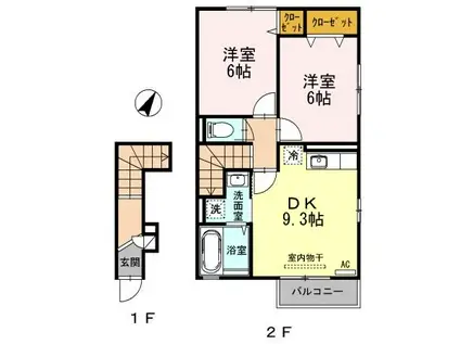 グランシューベル弐番館(2DK/2階)の間取り写真