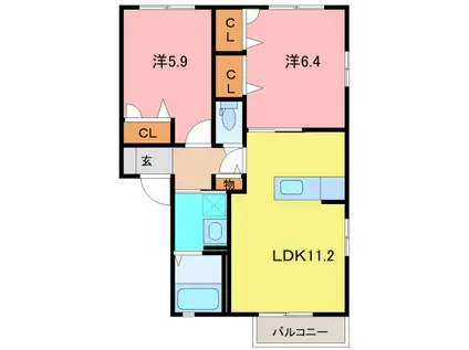 メゾン大溝(2LDK/1階)の間取り写真