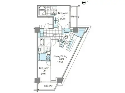 コンフォリア新宿イーストサイドタワー(2LDK/28階)の間取り写真