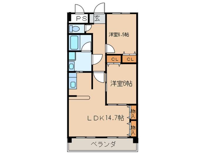 カシータス城下(2LDK/2階)の間取り写真