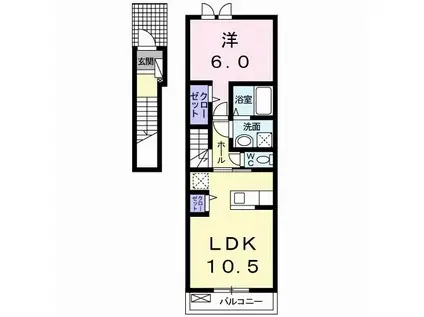 ボニート(1LDK/2階)の間取り写真