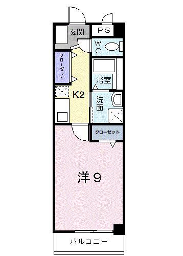 プラシード倉敷(1K/2階)の間取り写真