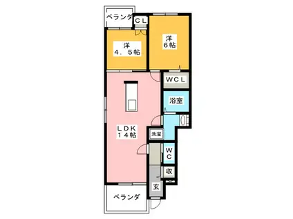 ヴァンヴェール(2LDK/1階)の間取り写真