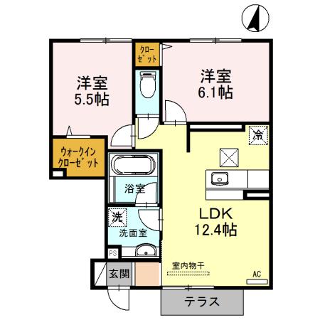 ソシア B(2LDK/1階)の間取り写真