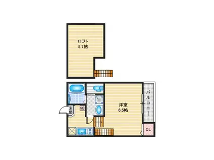 ハーモニーテラス長筬町III(1SK/2階)の間取り写真