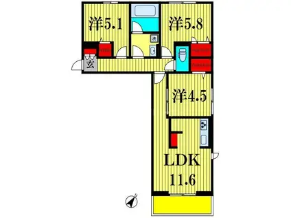 ハイクレスト(3LDK/3階)の間取り写真