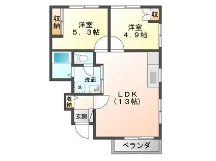 PURE FORESTI(2LDK/1階)の間取り写真