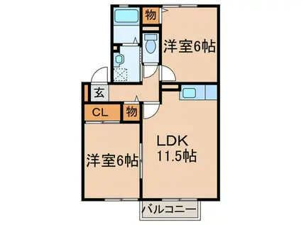 プティヴィラージュII(2LDK/1階)の間取り写真