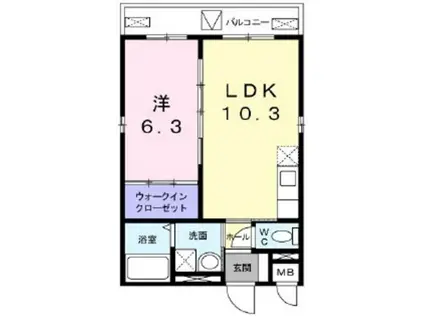 フラウム高田西(1LDK/3階)の間取り写真