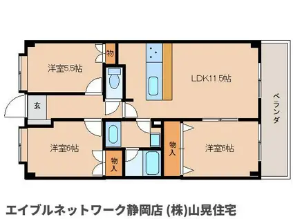 グランカーサ北安東(3LDK/3階)の間取り写真
