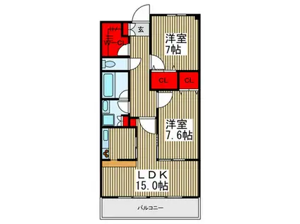 レアルコート(2LDK/3階)の間取り写真