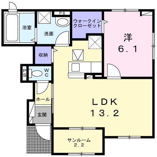 ミミエデン吉野ヶ里(1LDK/1階)の間取り写真