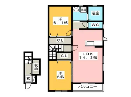 ランバーミルC(2LDK/2階)の間取り写真