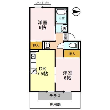 パルコート林I(2DK/1階)の間取り写真