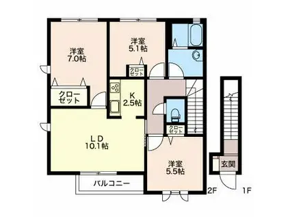 ブランシェ櫛川(3LDK/2階)の間取り写真