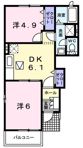 ヴィラ エスペランサII B(2DK/1階)の間取り写真