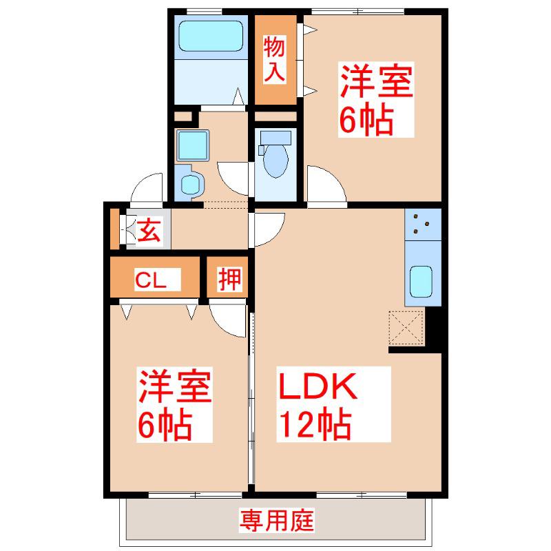 ハイカムール山之内(2LDK/1階)の間取り写真