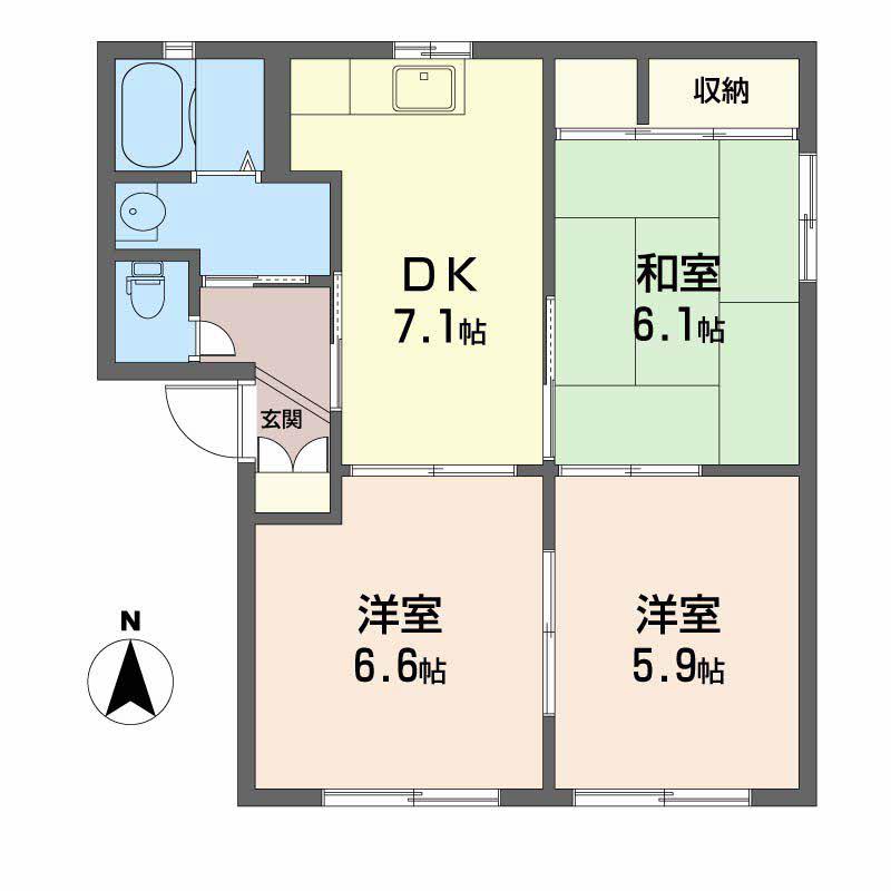 シャーメゾン新堂II(3DK/1階)の間取り写真