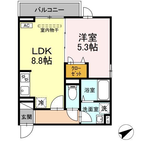 ディーブレス西谷(1LDK/3階)の間取り写真