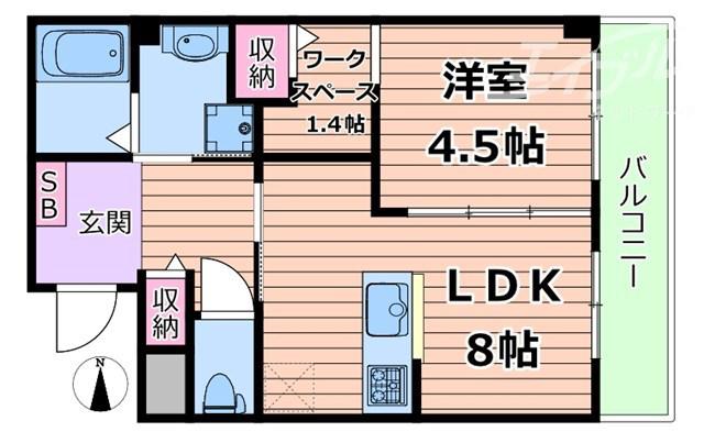 ブランキューブ南摂津(1LDK/2階)の間取り写真