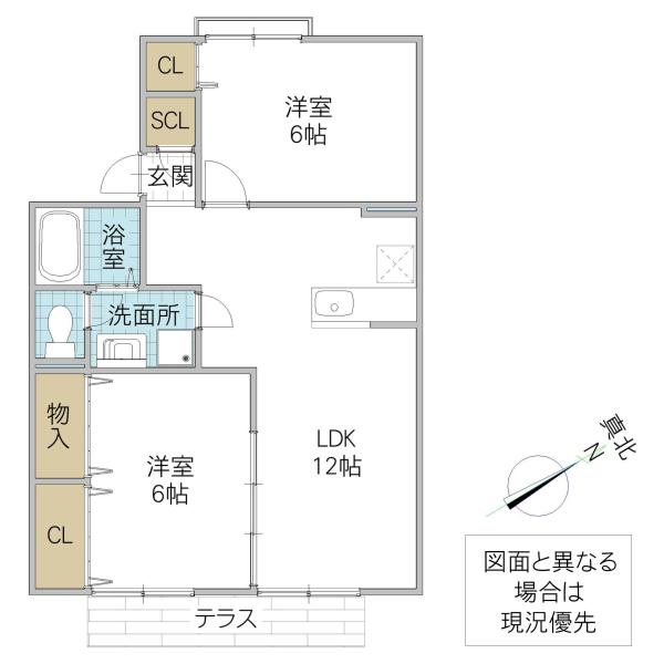 セゾンド日高 B棟(2LDK/1階)の間取り写真
