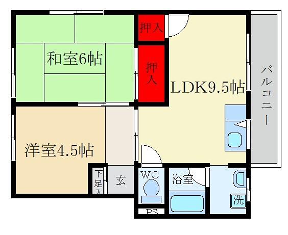 河合ハイツ(2DK/1階)の間取り写真