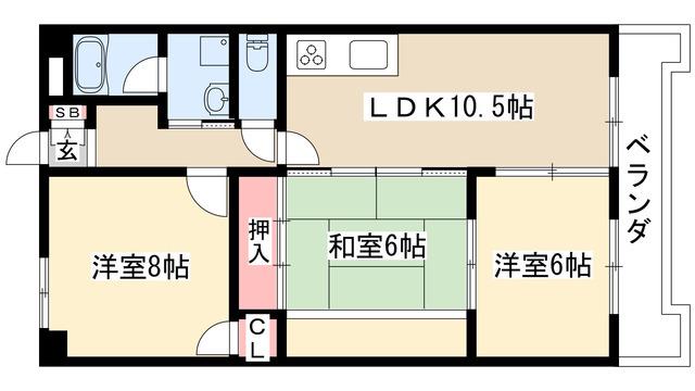 ハイムビーオールII(3LDK/6階)の間取り写真