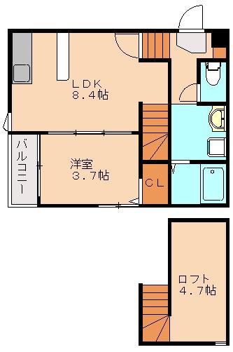 ベイコート姪浜(1LDK/1階)の間取り写真
