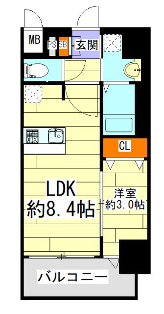 プレサンス難波マジョリティ(1LDK/6階)の間取り写真