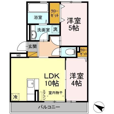 グランドゥールヒル I(2LDK/3階)の間取り写真