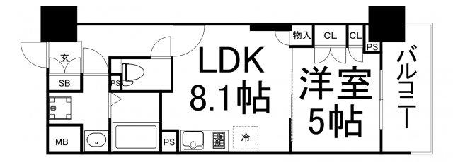 大拓ハイツ22(1LDK/7階)の間取り写真