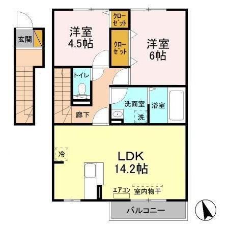 シティ オブ フレグランス II(2LDK/2階)の間取り写真